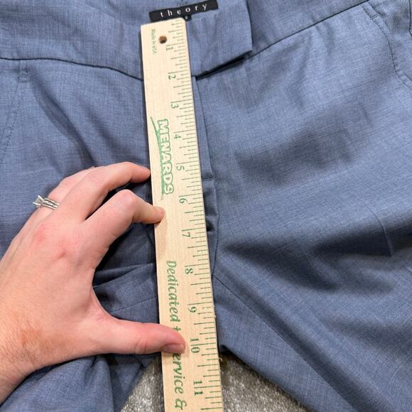 Theory Denim Melange Wool Trousers Blue Gray Work Pants Sz 2 Tall Stretch Office - Picture 9 of 9